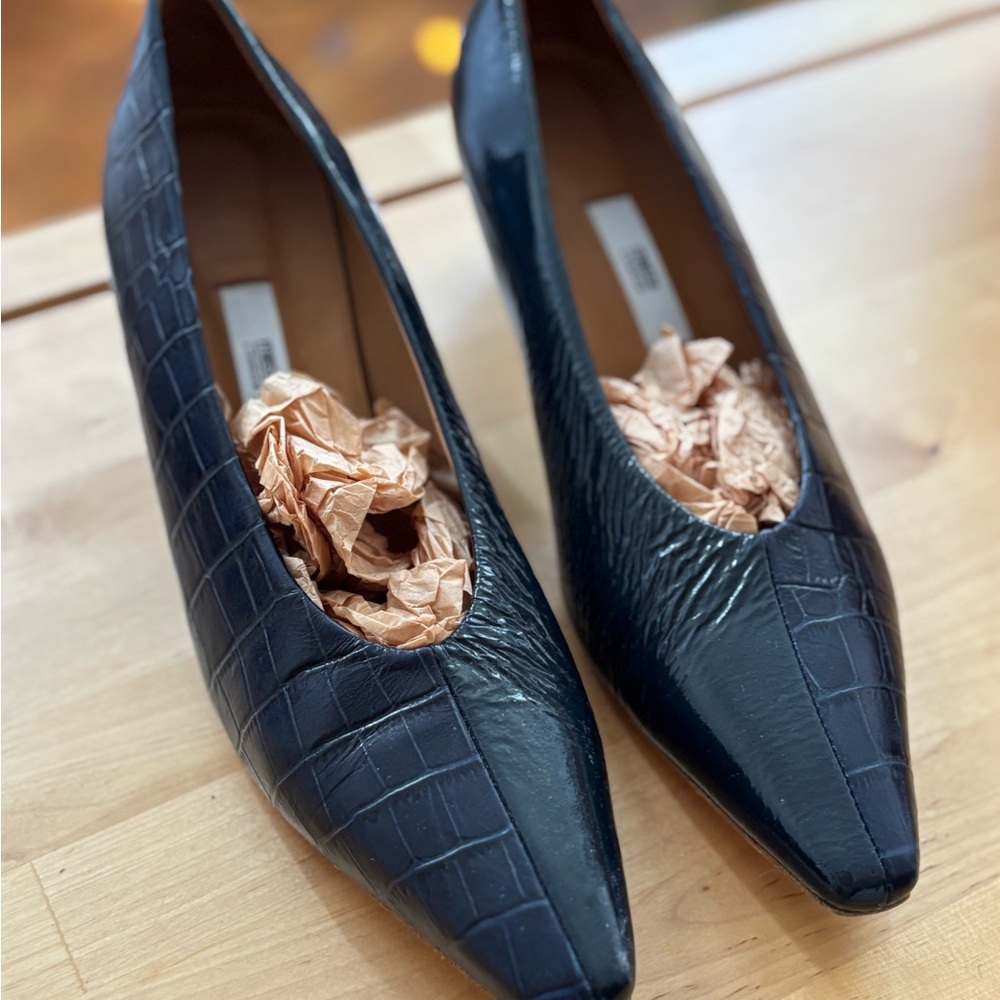 Miista Blue Croc-Embossed Women's Heels